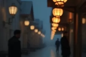 法庭木质栏杆与堆叠卷宗，《第九次庭审》内景
